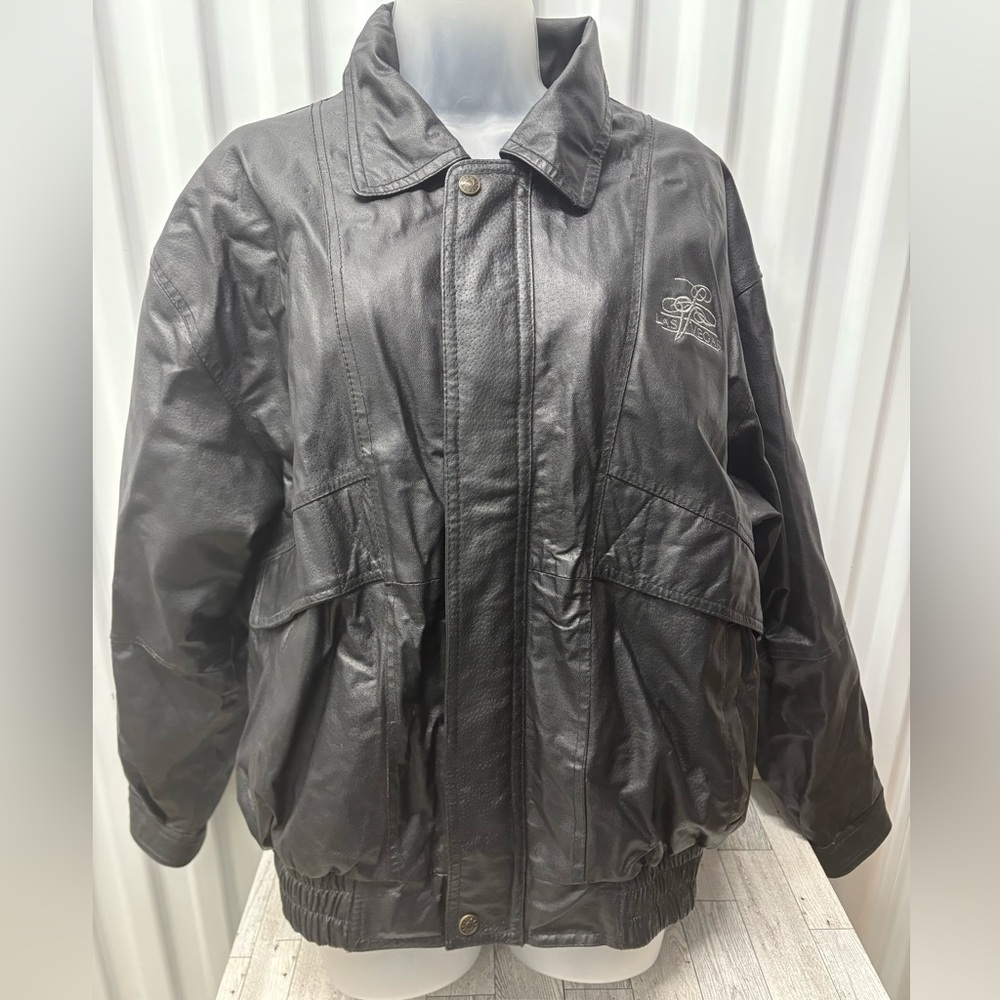 Vintage E.G. Collection Men's Black Leather Jacket with Las Vegas Logo